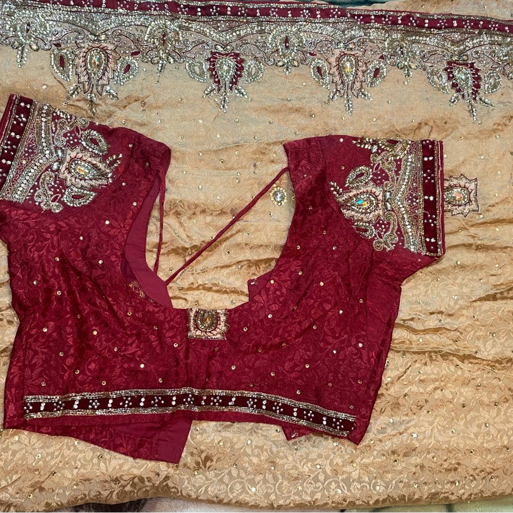 Champagne and Maroon Saree